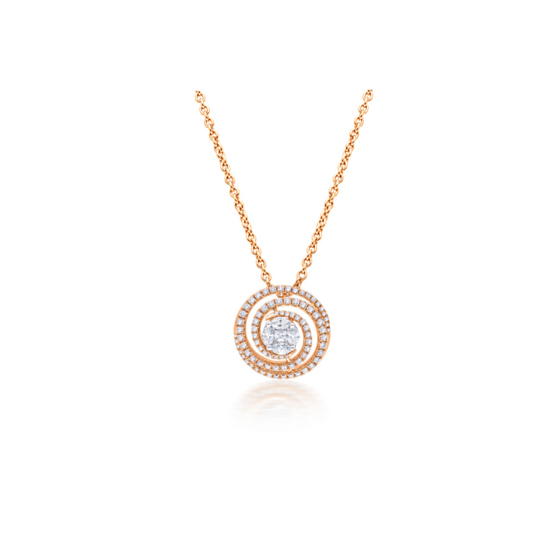 14 Karat Rose Gold Flower Necklace with Diamond-160-455