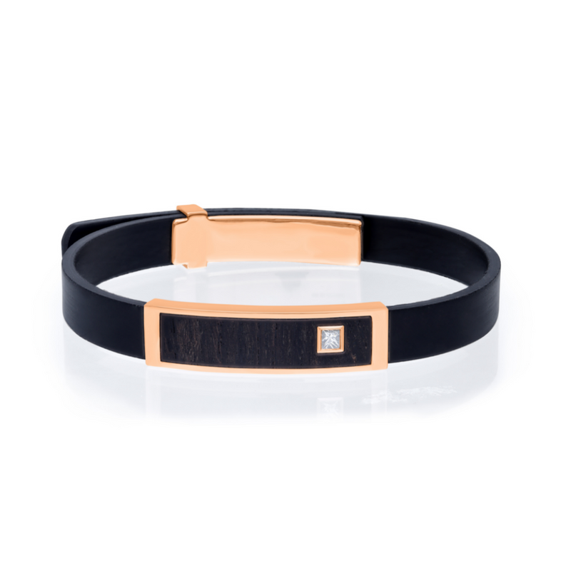 Steel-rubber bracelet, black strap, two-coloured plate with cross contour |  Jewelry Eshop
