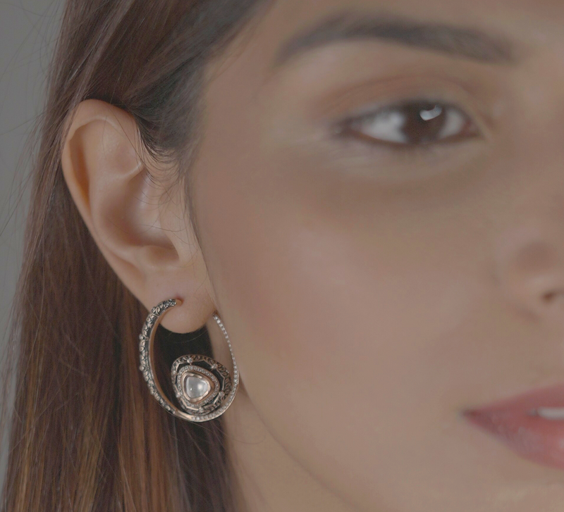 Black Hoop enamel earrings